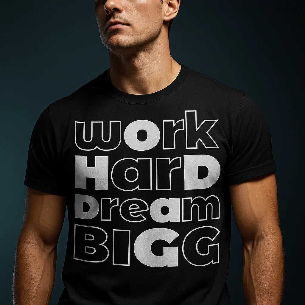 Work Hard Dream Big – Men's Motivational Back Print T-Shirt